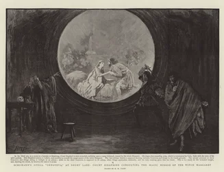 Schumanns opera, Genoveva, på Drury Lane, grev Siegfried konsulterer heksens magiske spejl Margaret